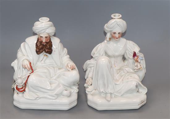 A pair of Jacob Petit Sultan and Sultana figural scent flasks, mid 19th century, height 21cm